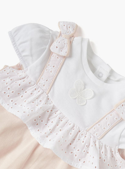 Giggles Panelled Bodysuit with Ruffles and Cap Sleeves-baby-girls-clothing-rompers-image-3