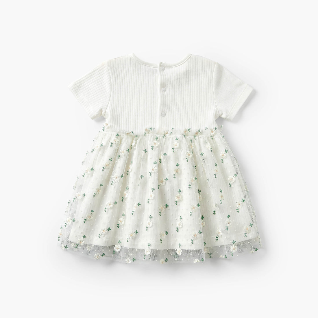 Giggles Round Neck Short Sleeves Knee Length A-line Dress with Floral Embroidery