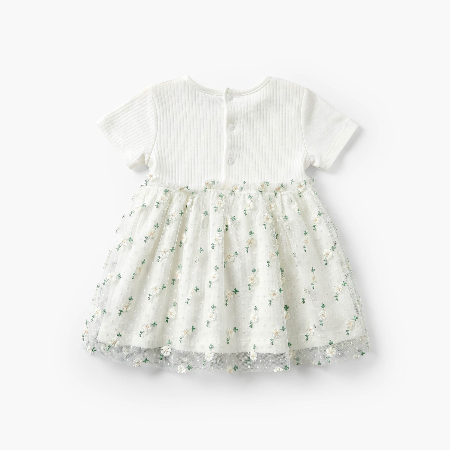 Giggles Round Neck Short Sleeves Knee Length A-line Dress with Floral Embroidery