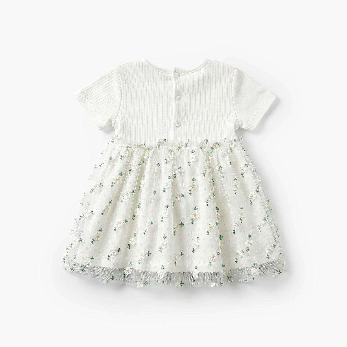 Giggles Round Neck Short Sleeves Knee Length A-line Dress with Floral Embroidery