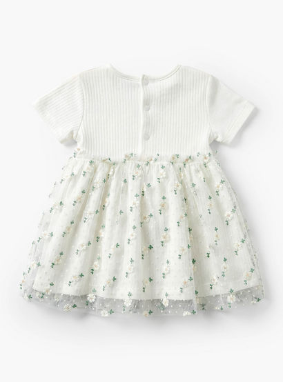 Giggles Round Neck Short Sleeves Knee Length A-line Dress with Floral Embroidery-baby-girls-clothing-dressesandjumpsuits-image-3