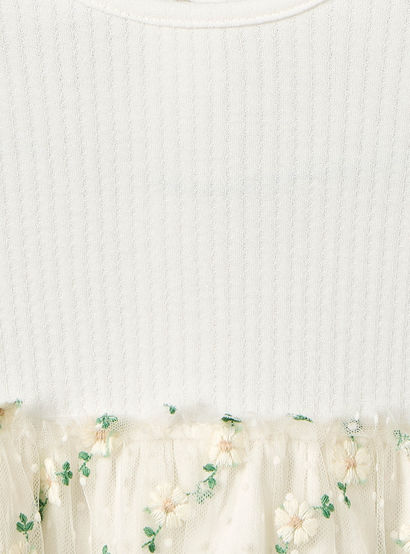 Giggles Round Neck Short Sleeves Knee Length A-line Dress with Floral Embroidery-baby-girls-clothing-dressesandjumpsuits-image-4