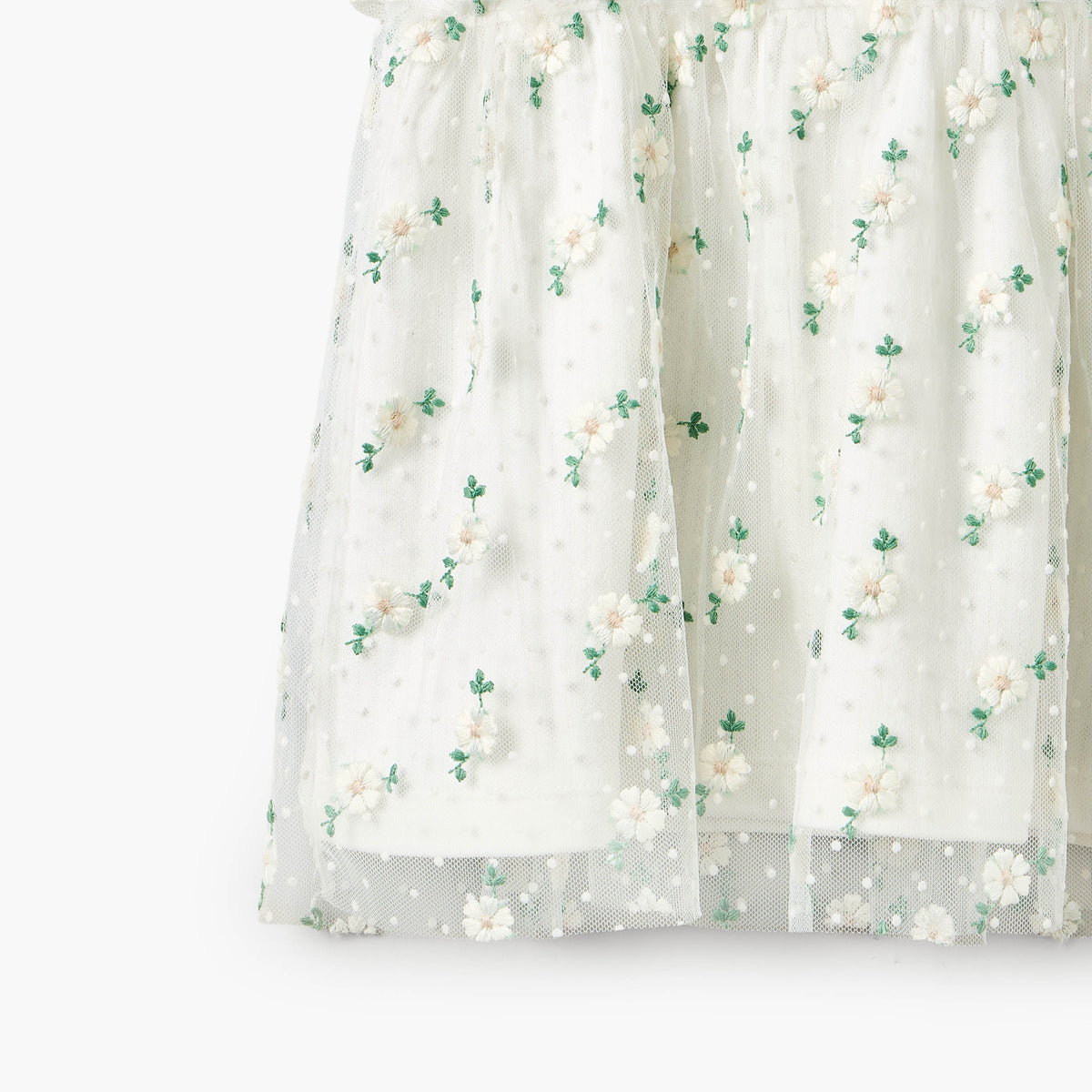 Giggles Round Neck Short Sleeves Knee Length A-line Dress with Floral Embroidery