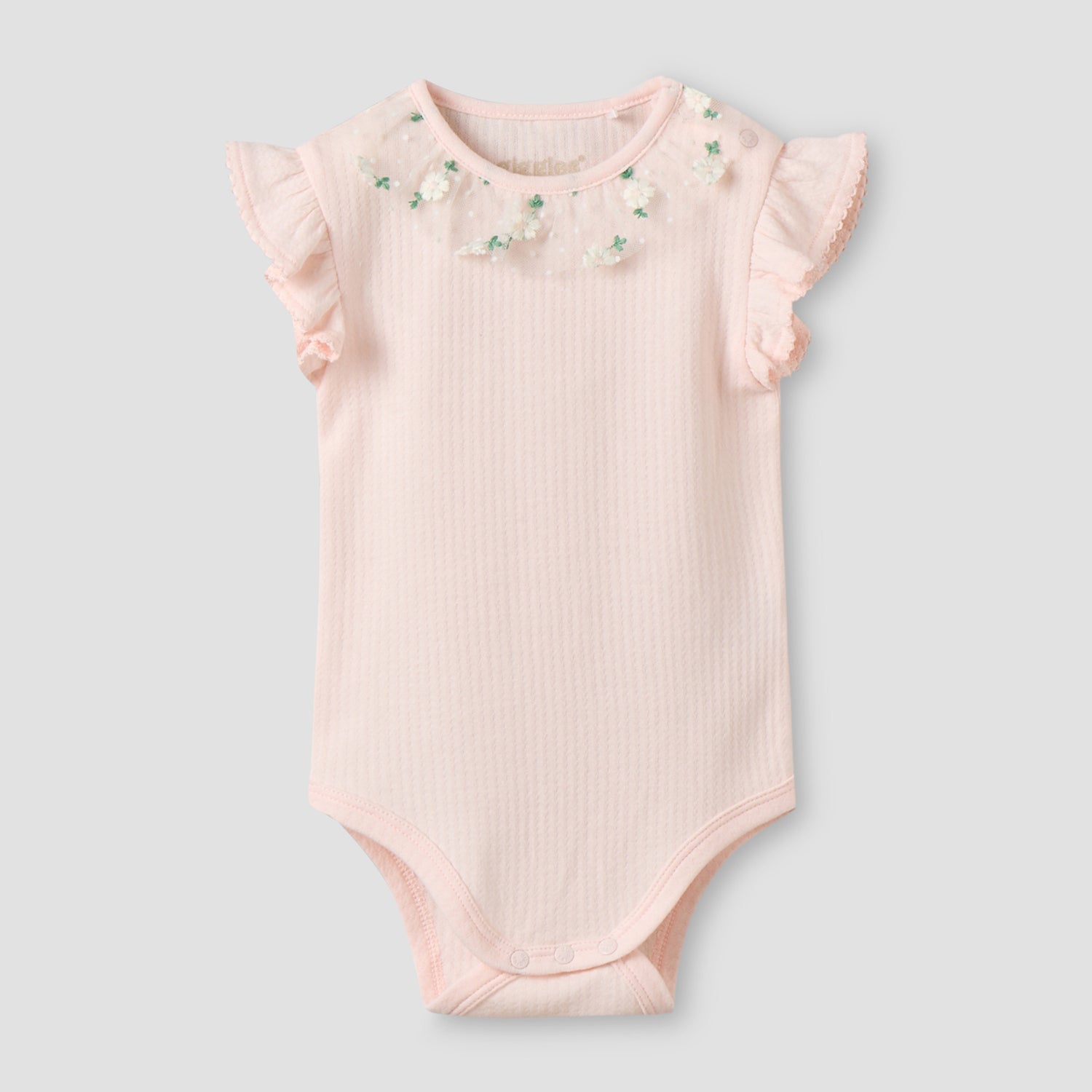 Giggles Cotton Round Neck Short Sleeves Bodysuit with Snap Button Closure - Pink / 12-18 mths