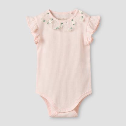 Giggles Cotton Round Neck Short Sleeves Bodysuit with Snap Button Closure - Pink / 12-18 mths