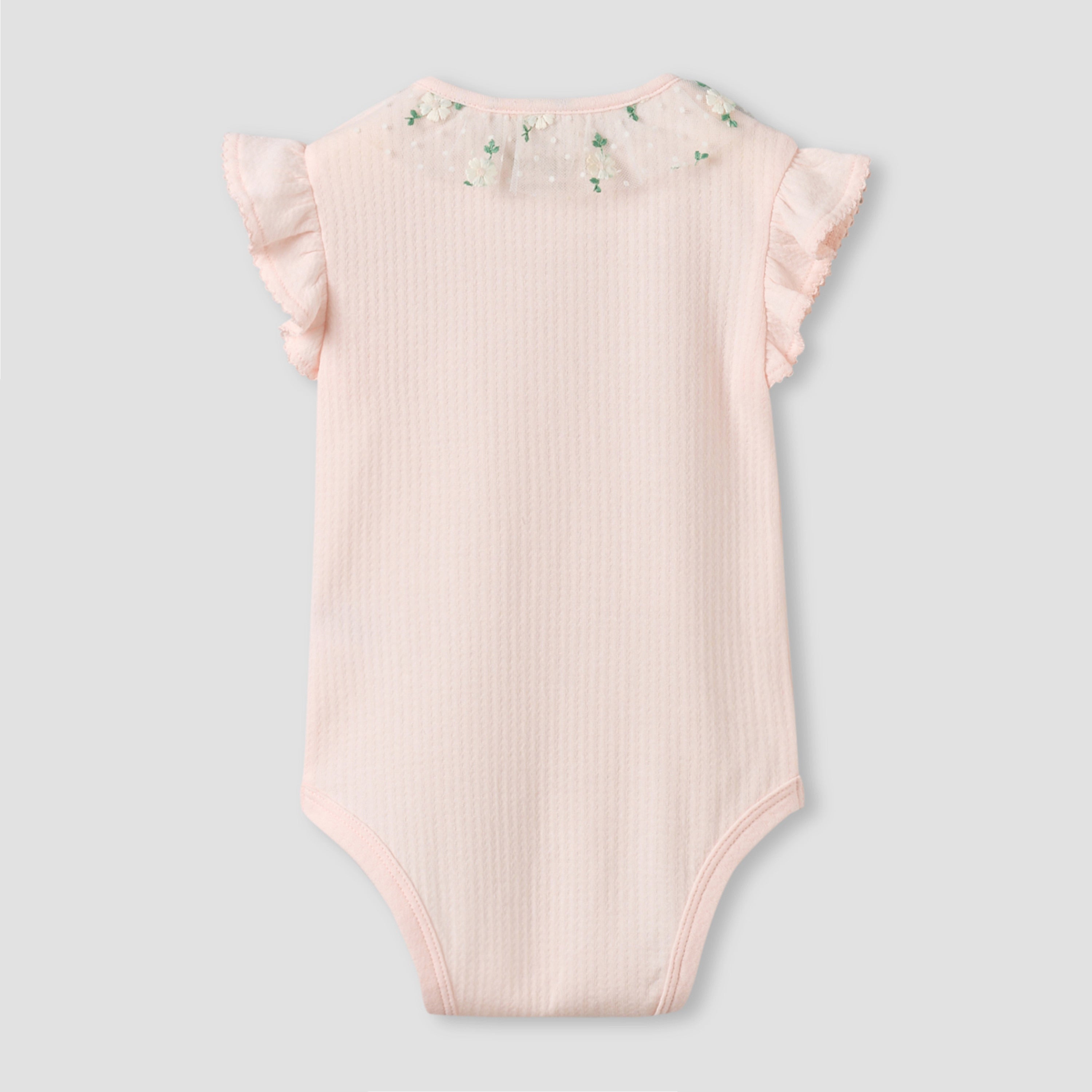 Giggles Cotton Round Neck Short Sleeves Bodysuit with Snap Button Closure