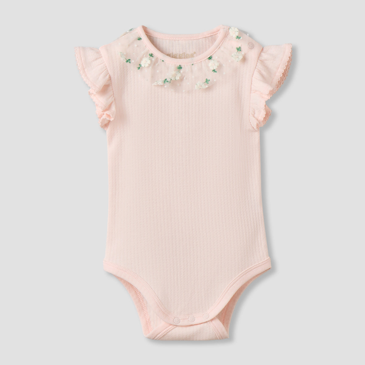 Giggles Cotton Round Neck Short Sleeves Bodysuit with Snap Button Closure