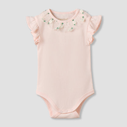 Giggles Cotton Round Neck Short Sleeves Bodysuit with Snap Button Closure