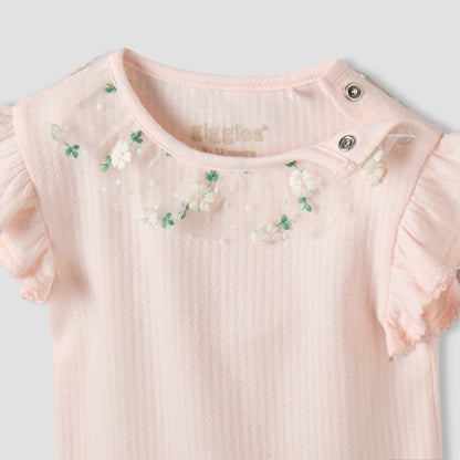 Giggles Cotton Round Neck Short Sleeves Bodysuit with Snap Button Closure