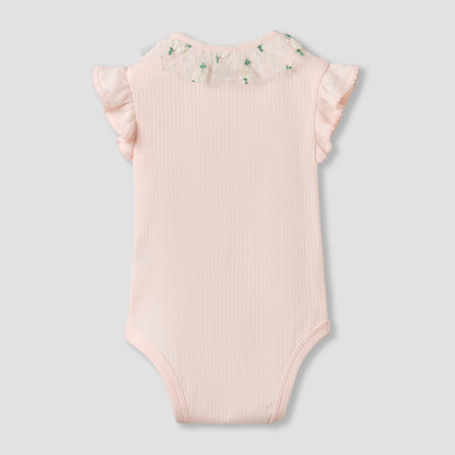 Giggles Cotton Round Neck Short Sleeves Bodysuit with Snap Button Closure