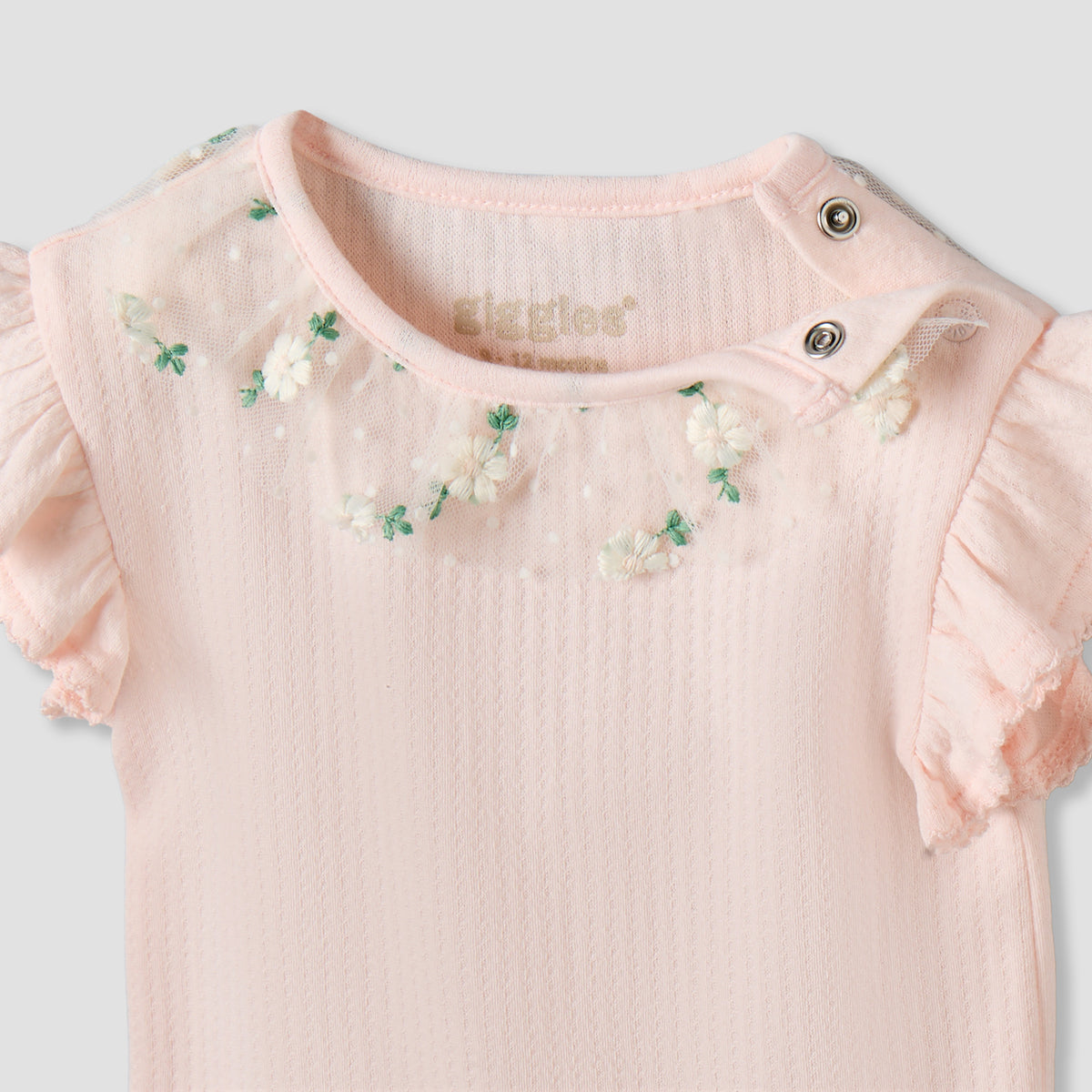 Giggles Cotton Round Neck Short Sleeves Bodysuit with Snap Button Closure