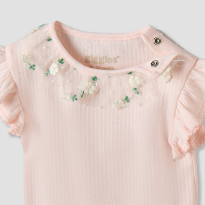 Giggles Cotton Round Neck Short Sleeves Bodysuit with Snap Button Closure