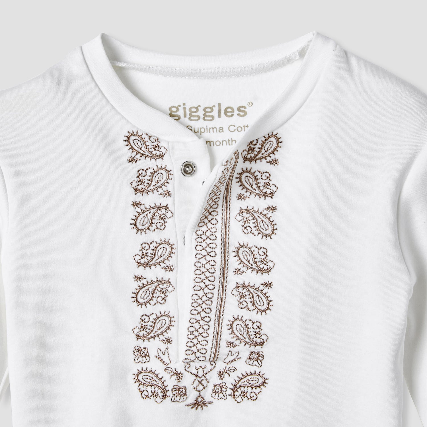 Giggles Pyjama Set with Embroidery Detail - Supima Cotton - Long Sleeves - Henley Neck