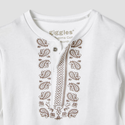 Giggles Pyjama Set with Embroidery Detail - Supima Cotton - Long Sleeves - Henley Neck