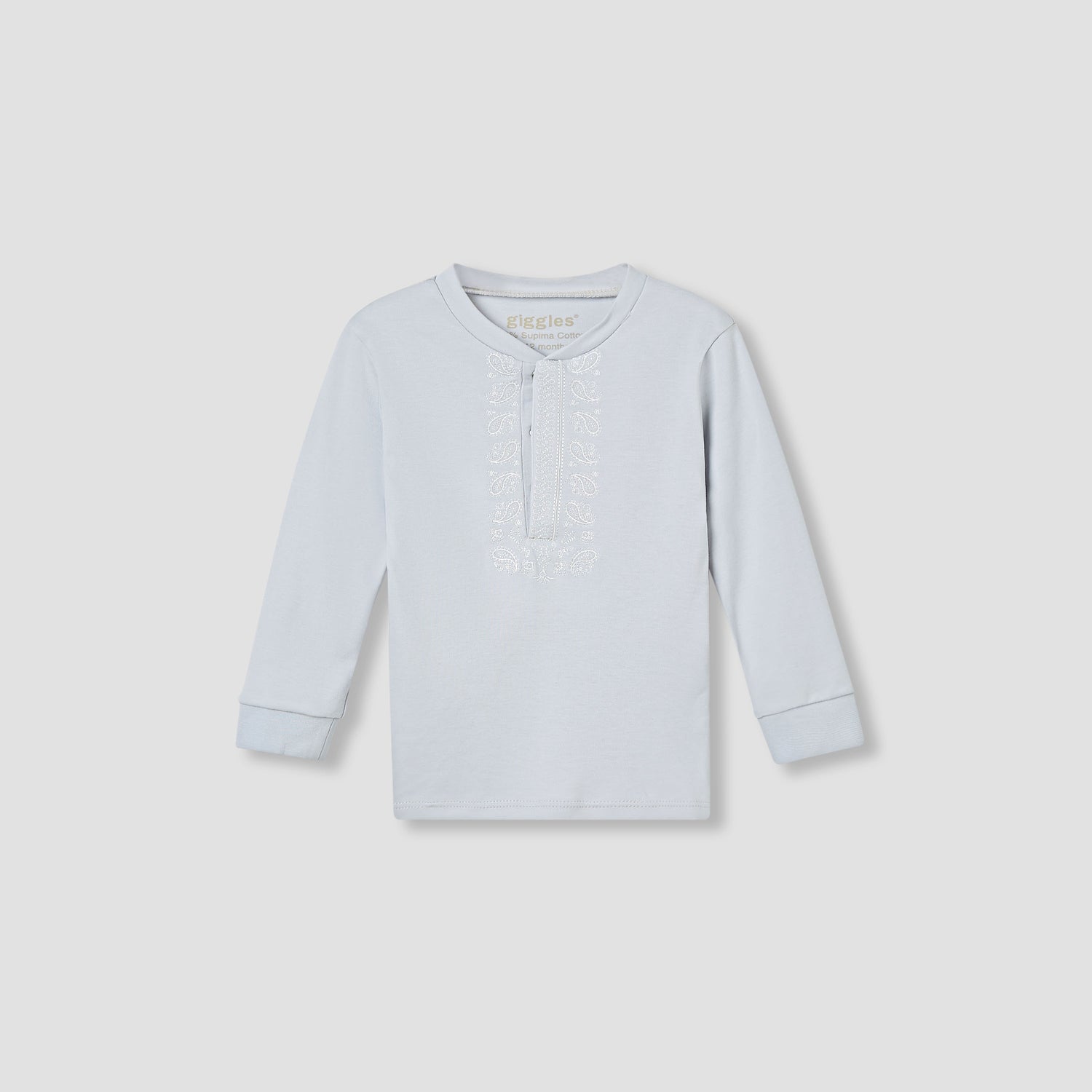 Giggles Pyjama Set with Embroidery - Cotton - Long Sleeves - Round Neck