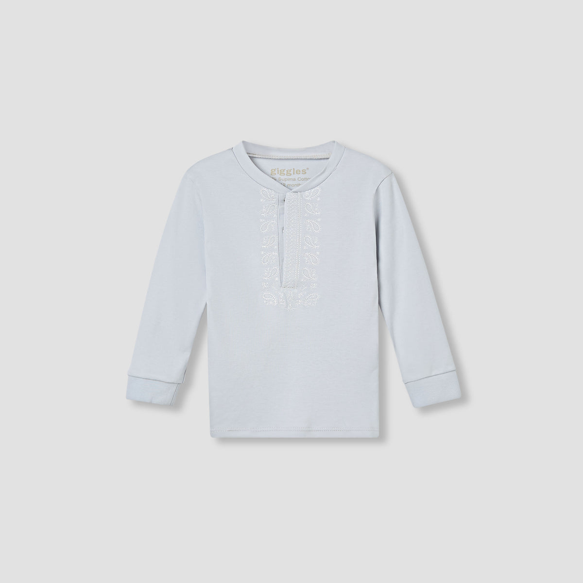Giggles Pyjama Set with Embroidery - Cotton - Long Sleeves - Round Neck