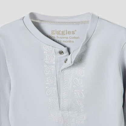 Giggles Pyjama Set with Embroidery - Cotton - Long Sleeves - Round Neck