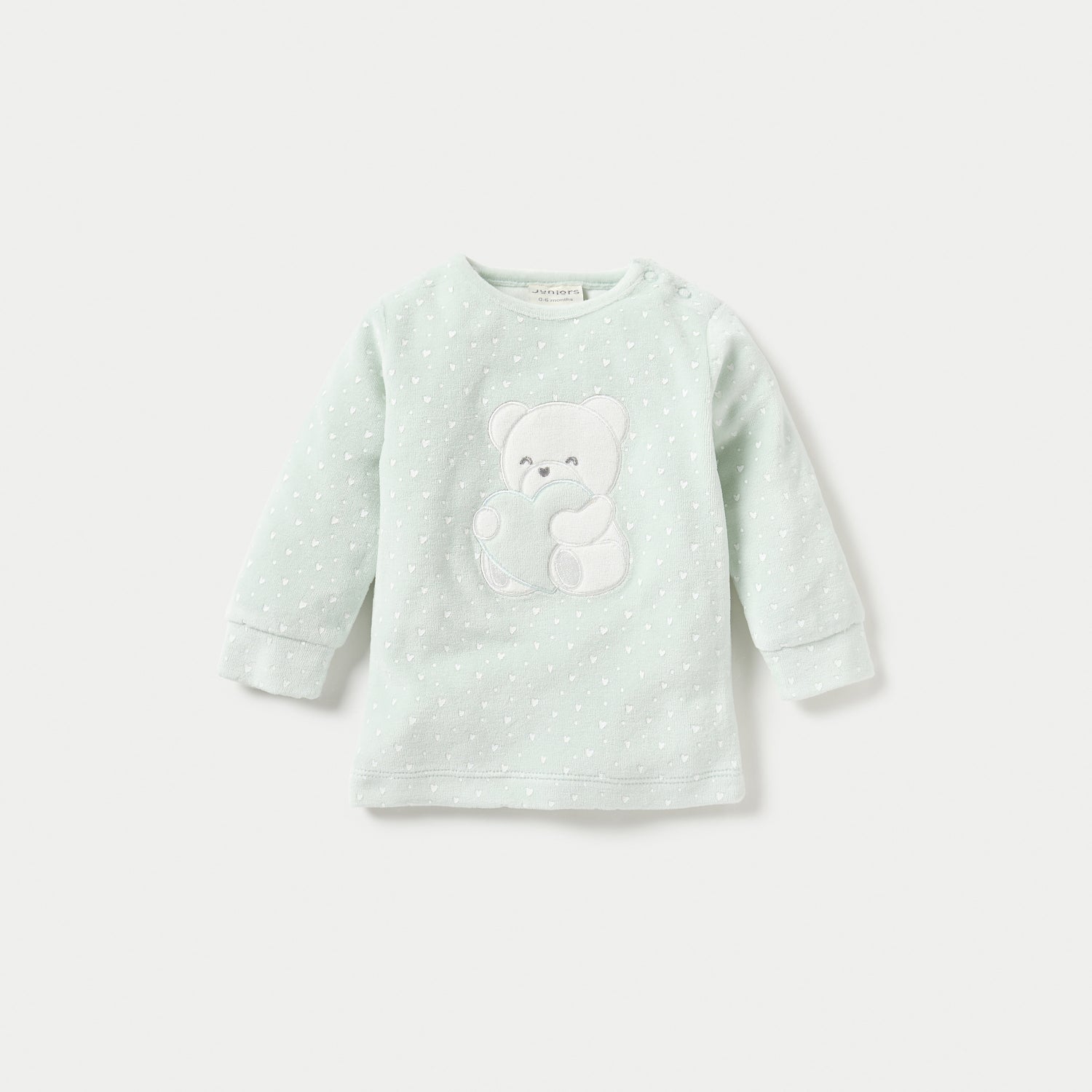 Juniors Bear Applique Velour Long Sleeves Sweatshirt and Pyjama Set