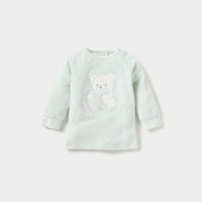 Juniors Bear Applique Velour Long Sleeves Sweatshirt and Pyjama Set