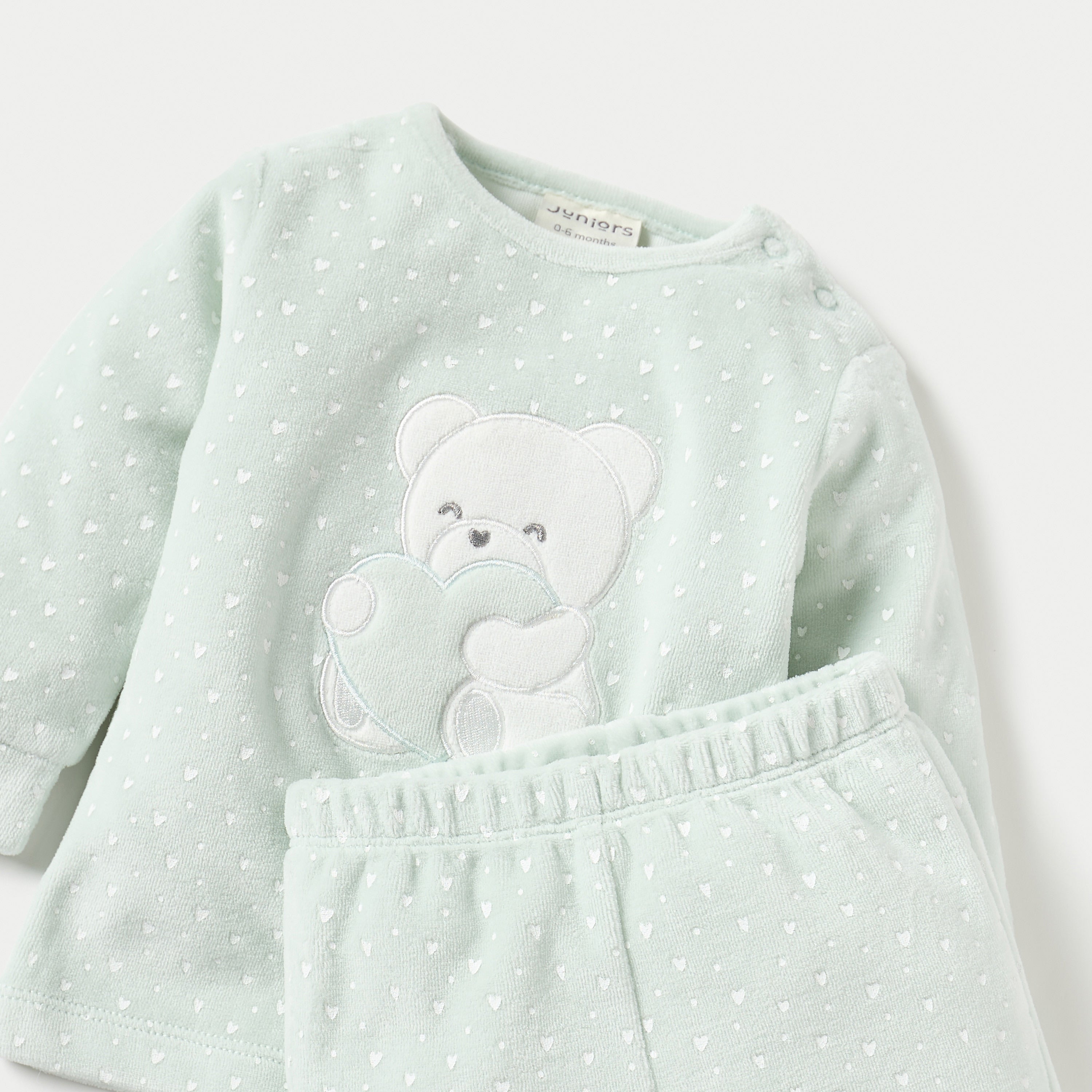 Juniors Bear Applique Velour Long Sleeves Sweatshirt and Pyjama Set