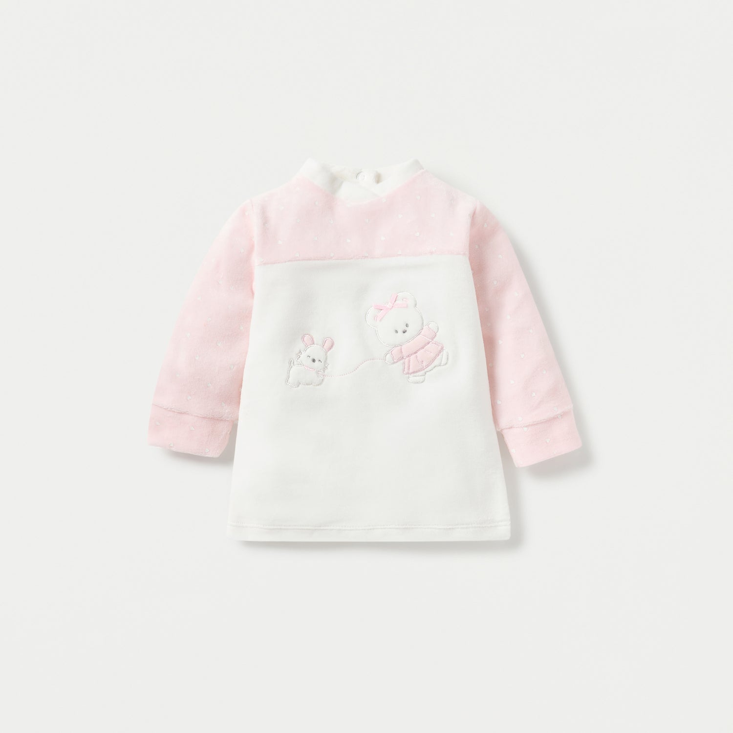 Juniors Teddy and Mouse Applique Long Sleeves Velour Sweatshirt and Pyjama Set