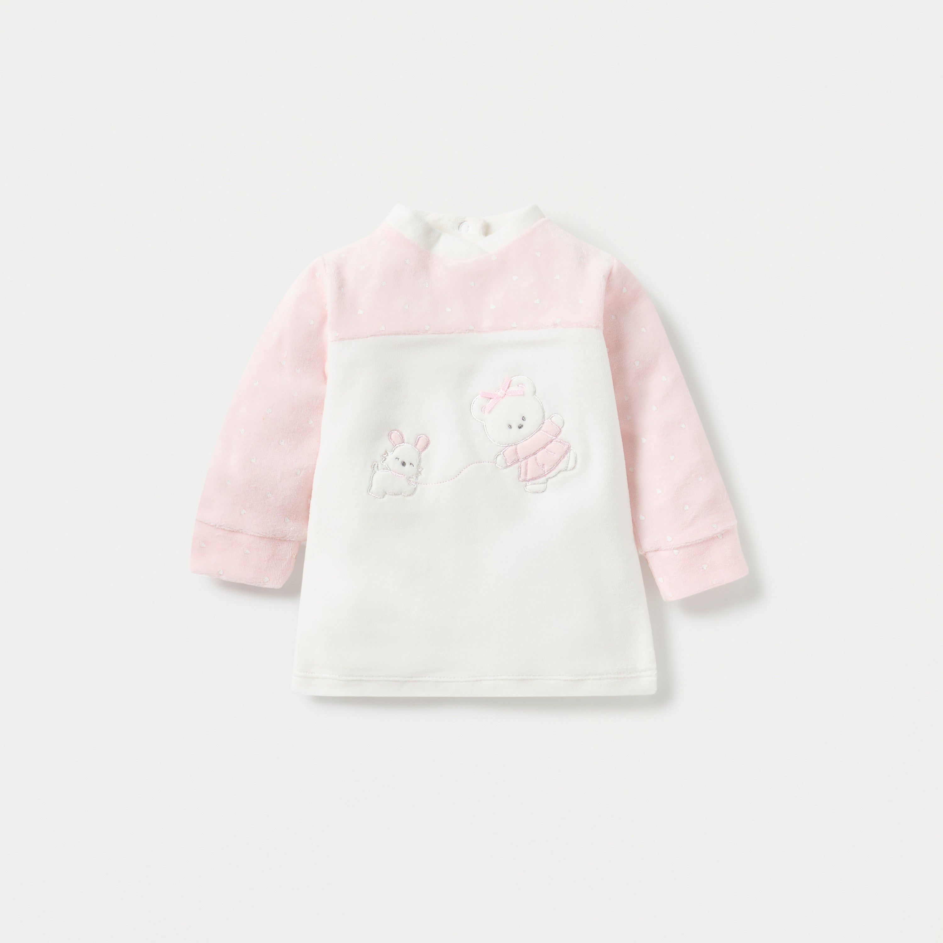 Juniors Teddy and Mouse Applique Long Sleeves Velour Sweatshirt and Pyjama Set