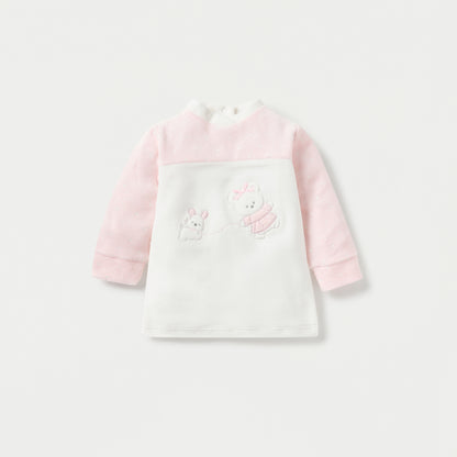Juniors Teddy and Mouse Applique Long Sleeves Velour Sweatshirt and Pyjama Set
