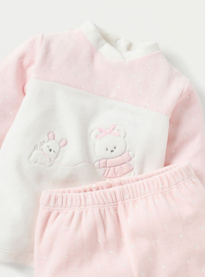 Juniors Teddy and Mouse Applique Long Sleeves Velour Sweatshirt and Pyjama Set-baby-girls-clothing-nightwear-pyjamasets-image-4