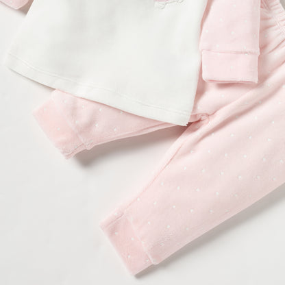 Juniors Teddy and Mouse Applique Long Sleeves Velour Sweatshirt and Pyjama Set