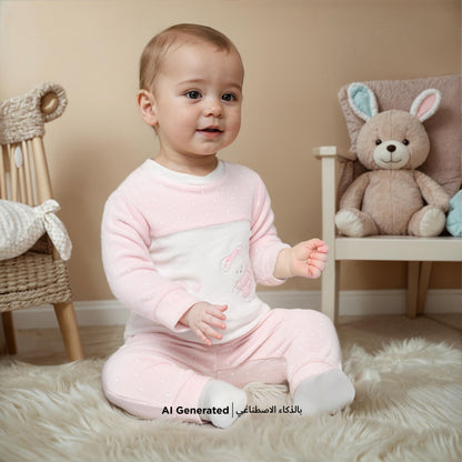Juniors Teddy and Mouse Applique Long Sleeves Velour Sweatshirt and Pyjama Set