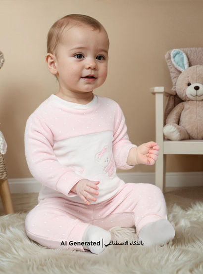 Juniors Teddy and Mouse Applique Long Sleeves Velour Sweatshirt and Pyjama Set-baby-girls-clothing-nightwear-pyjamasets-image-6