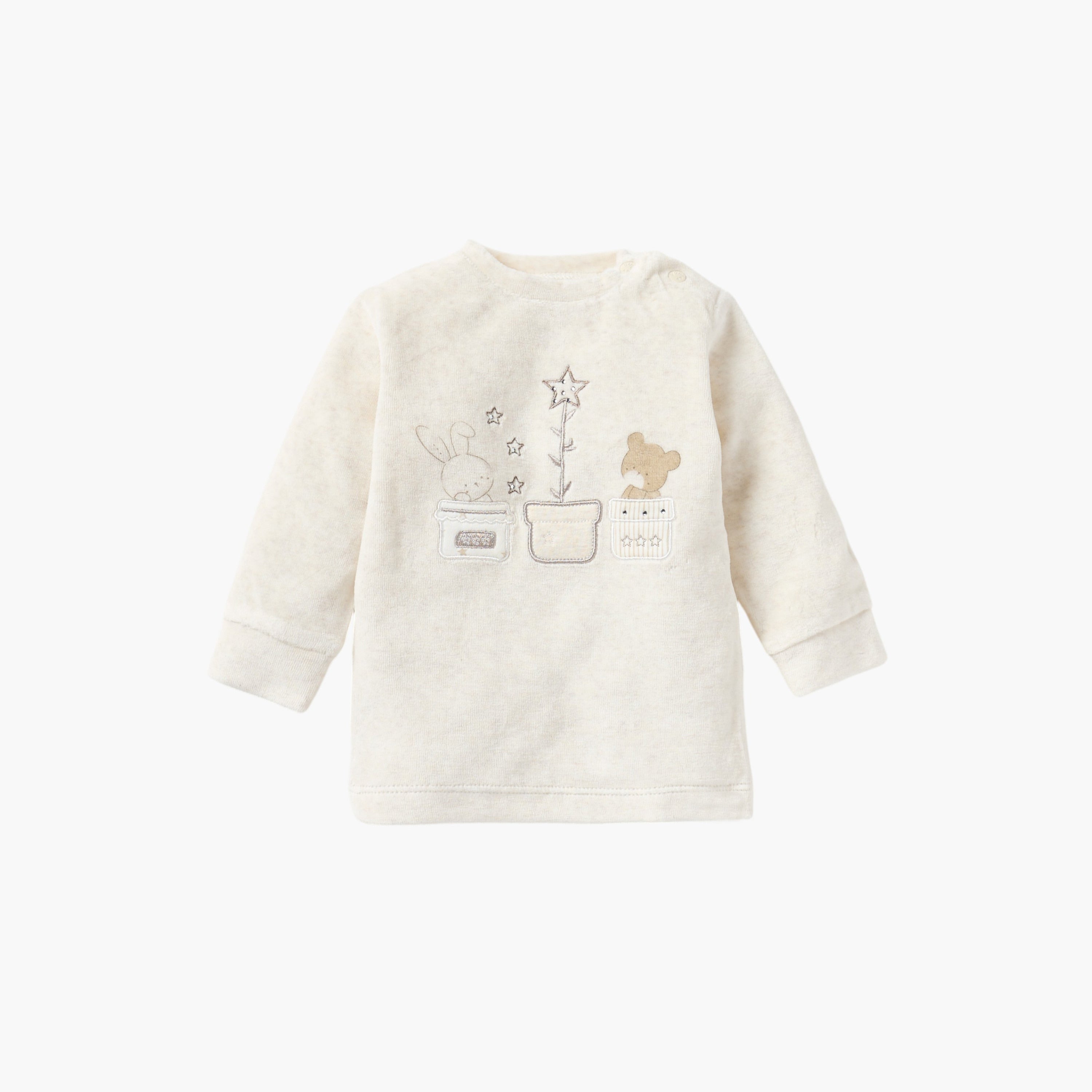 Giggles Embroidered Long Sleeves Velour T-shirt and Pyjama Set