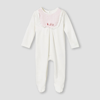 Giggles Bow Accent Closed Feet Sleepsuit with Long Sleeves
