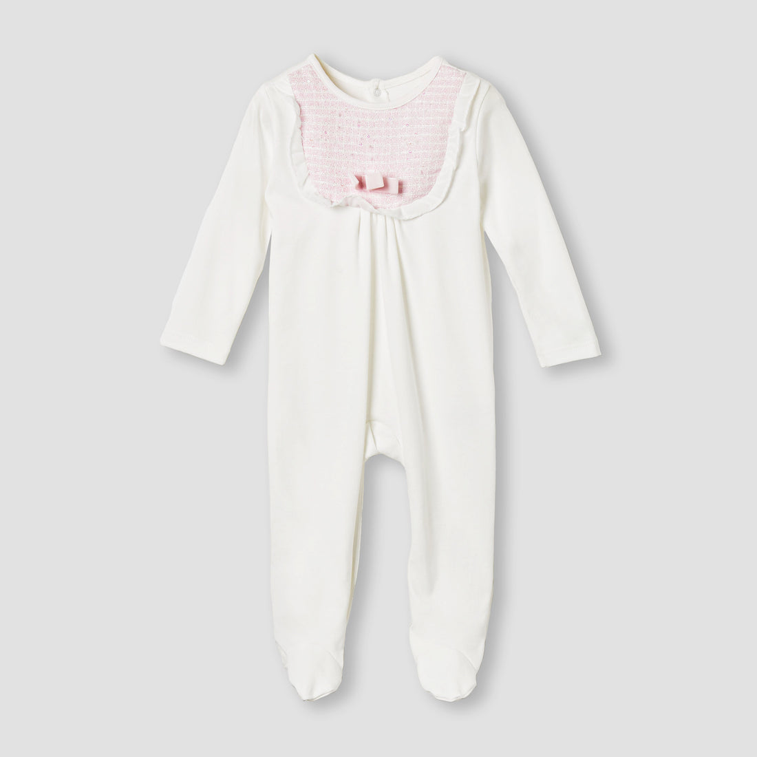 Giggles Bow Accent Closed Feet Sleepsuit with Long Sleeves