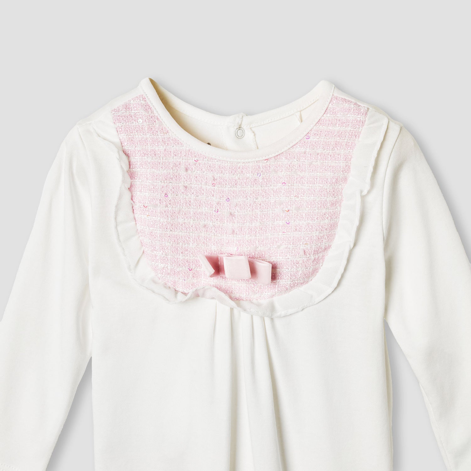 Giggles Bow Accent Closed Feet Sleepsuit with Long Sleeves