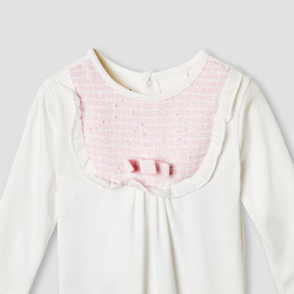 Giggles Bow Accent Closed Feet Sleepsuit with Long Sleeves