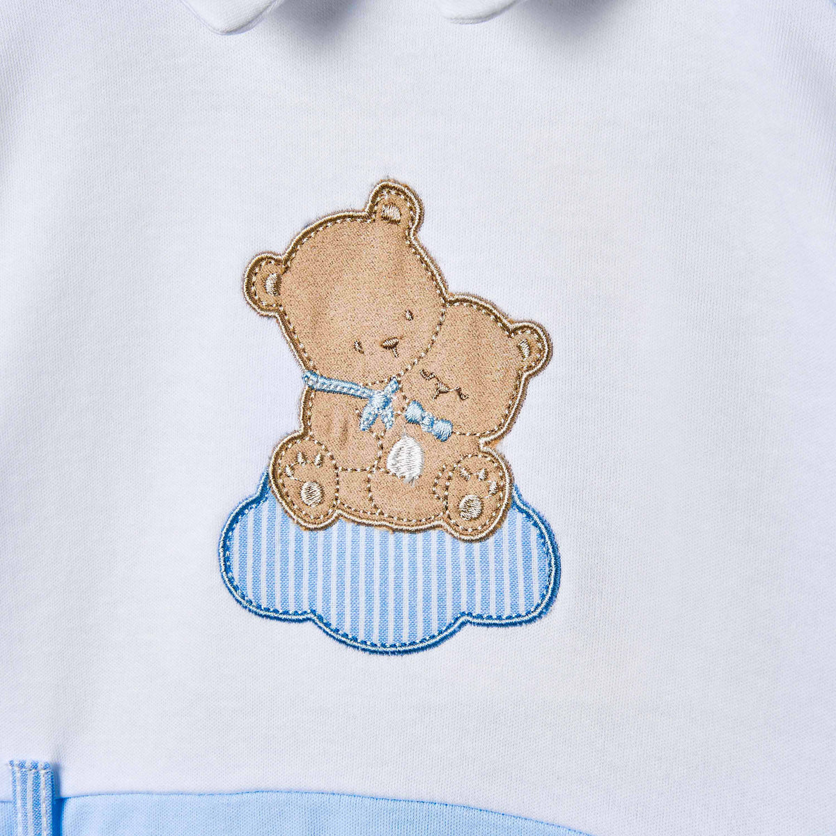 Giggles Bear Applique Collared Sleepsuit with Long Sleeves