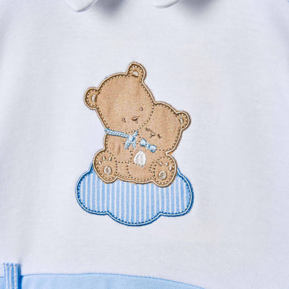 Giggles Bear Applique Collared Sleepsuit with Long Sleeves