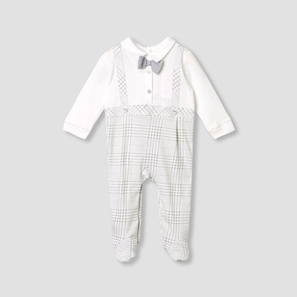 Giggles Panelled Collared Closed Feet Sleepsuit with Long Sleeves - image 1