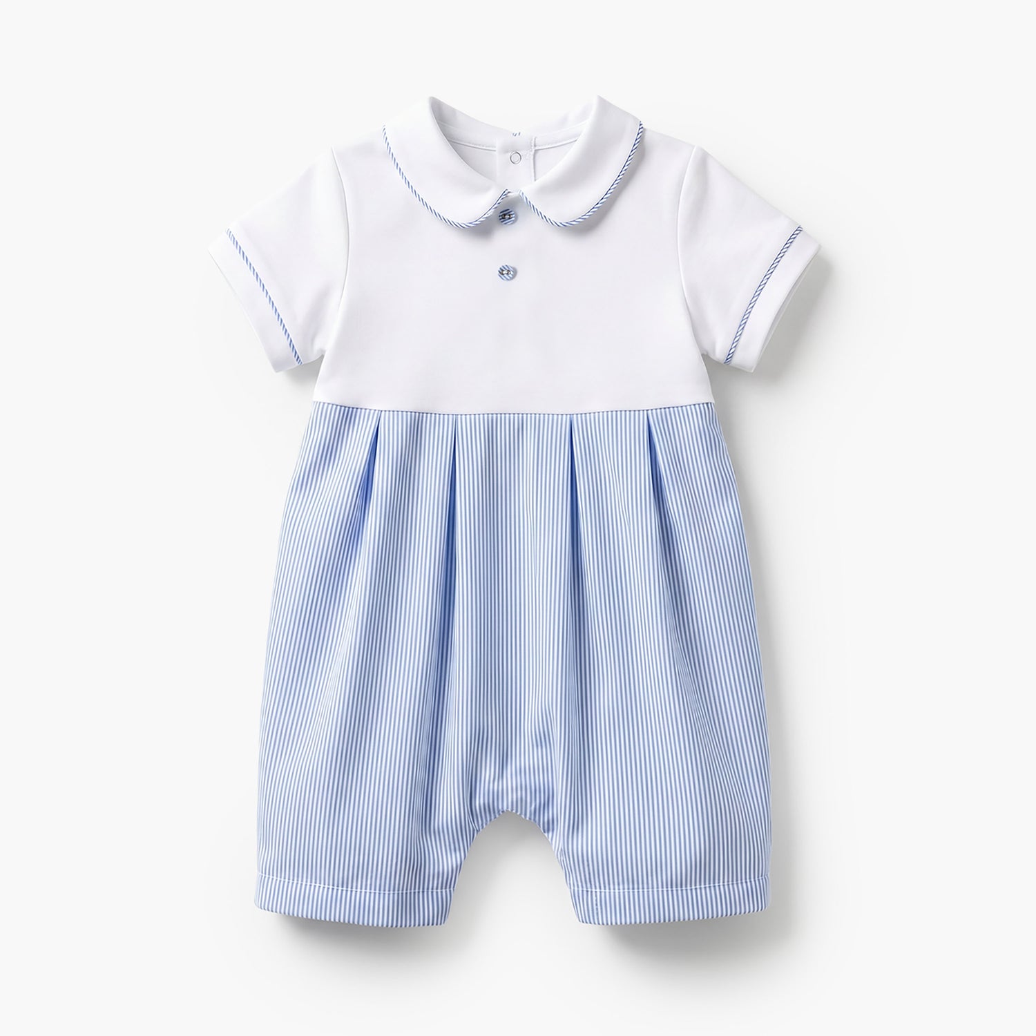 Giggles Striped Collared Romper with Short Sleeves