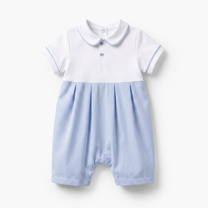 Giggles Striped Collared Romper with Short Sleeves