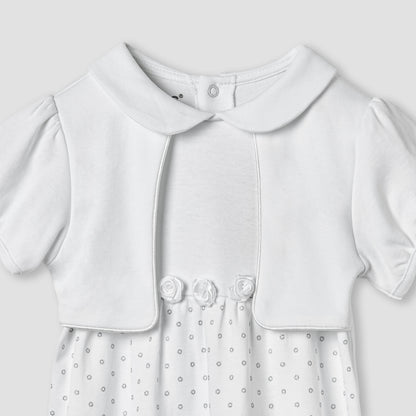Giggles Printed Romper with Overlay and Short Sleeves
