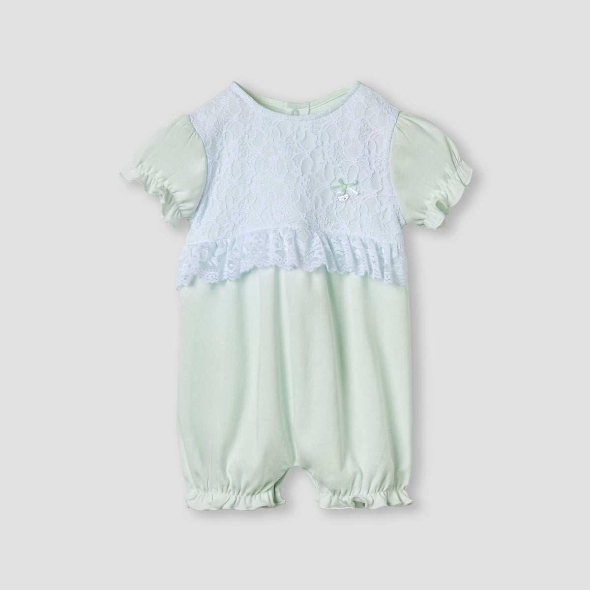 Giggles Floral Lace Romper with Puff Sleeves