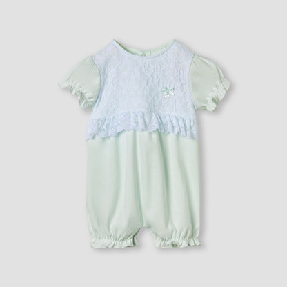 Giggles Floral Lace Romper with Puff Sleeves