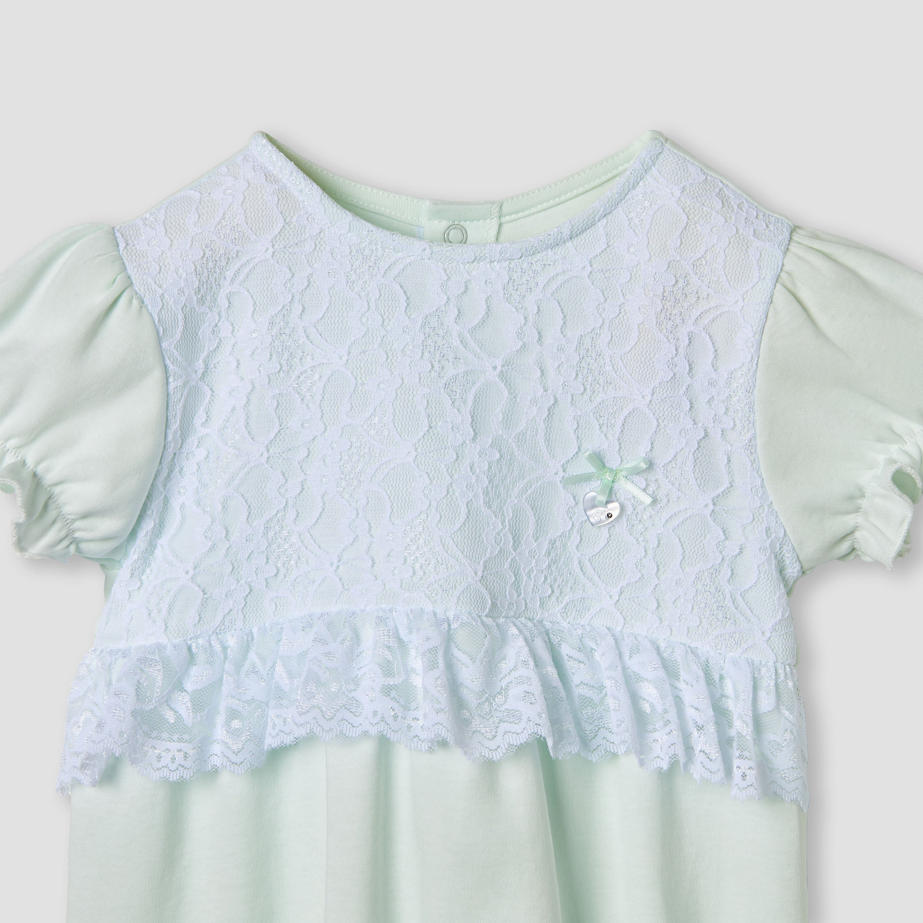 Giggles Floral Lace Romper with Puff Sleeves