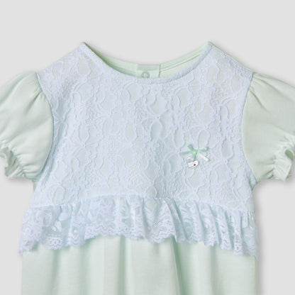 Giggles Floral Lace Romper with Puff Sleeves