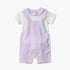Giggles Crew Short Sleeves Top and Dungaree Set with Stripes - Purple / 12-18 mths