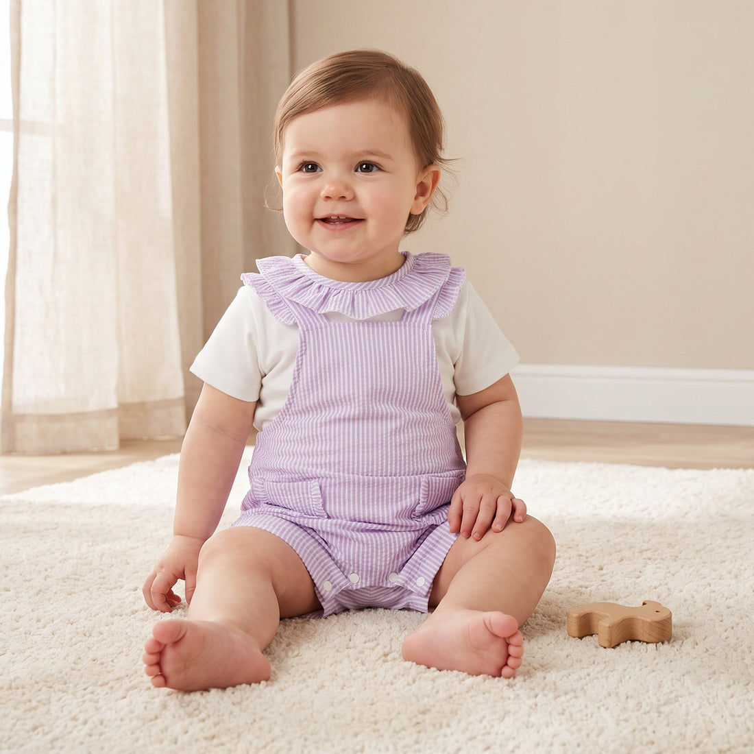 Giggles Crew Short Sleeves Top and Dungaree Set with Stripes