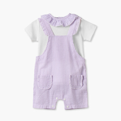 Giggles Crew Short Sleeves Top and Dungaree Set with Stripes