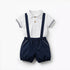 Giggles Collared Neck Short Sleeve T-shirt and Dungaree Set with Pockets - Black / 12-18 mths